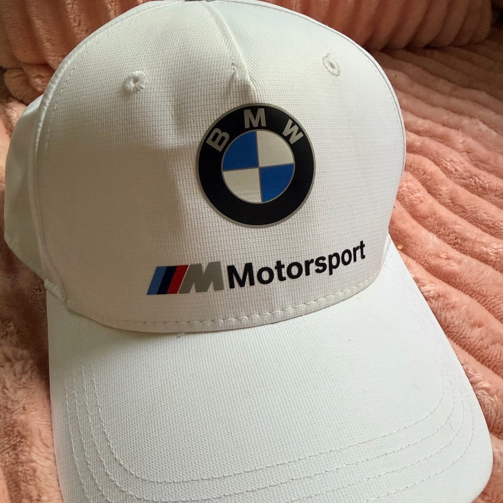 BMW White Motorsport Baseball Cap with Blue Logo - Picture 7 of 8